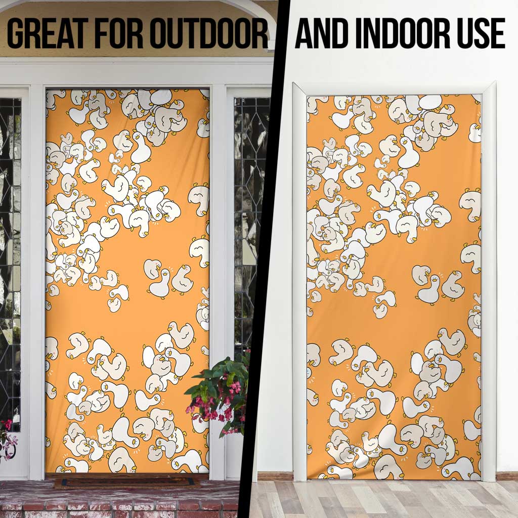 Chubby Duck Door Cover Shocked White Ducks Cartoon Doodle Pattern