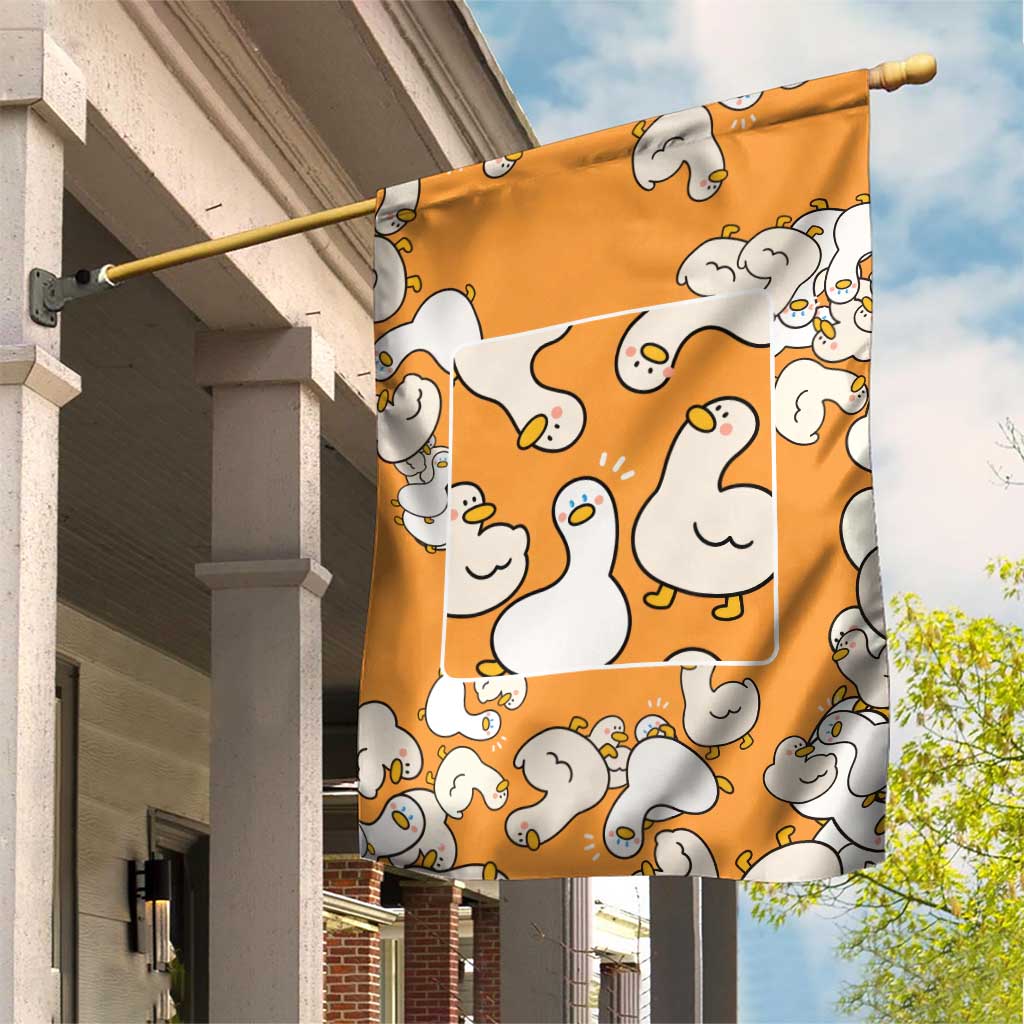 Chubby Duck Garden Flag Shocked White Ducks Cartoon Doodle Pattern