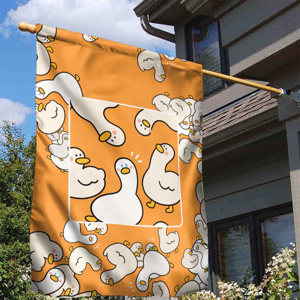 Chubby Duck Garden Flag Shocked White Ducks Cartoon Doodle Pattern