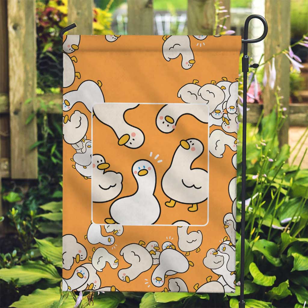 Chubby Duck Garden Flag Shocked White Ducks Cartoon Doodle Pattern