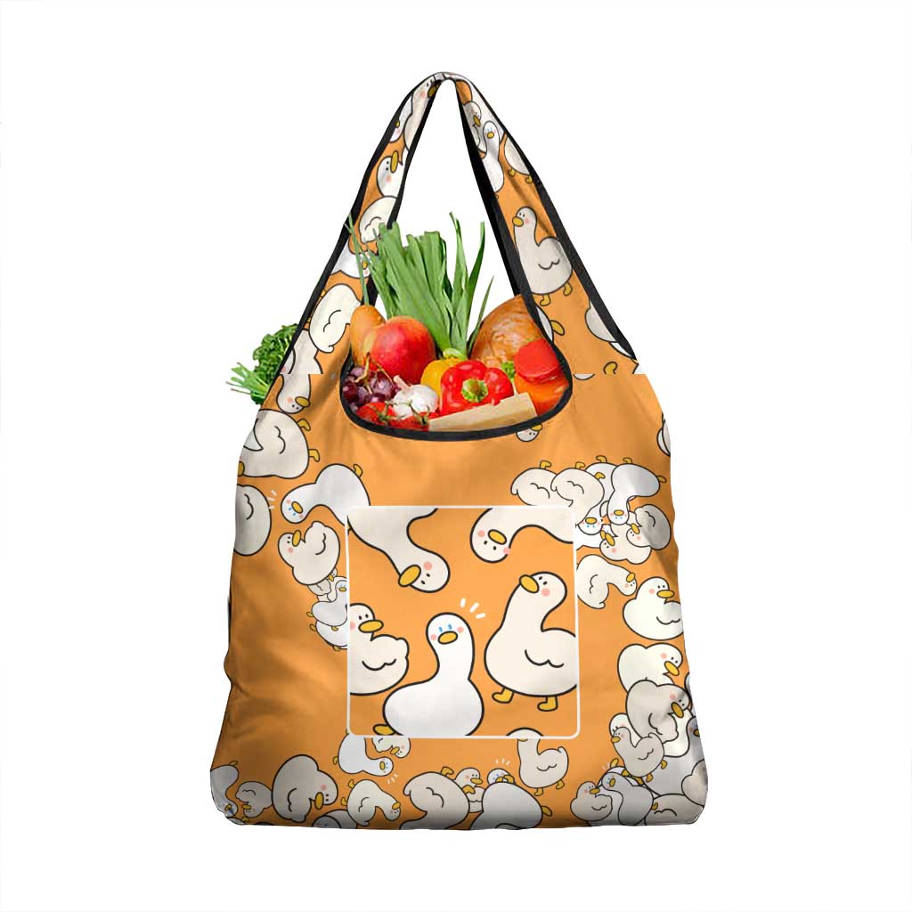 Chubby Duck Grocery Bag Shocked White Ducks Cartoon Doodle Pattern
