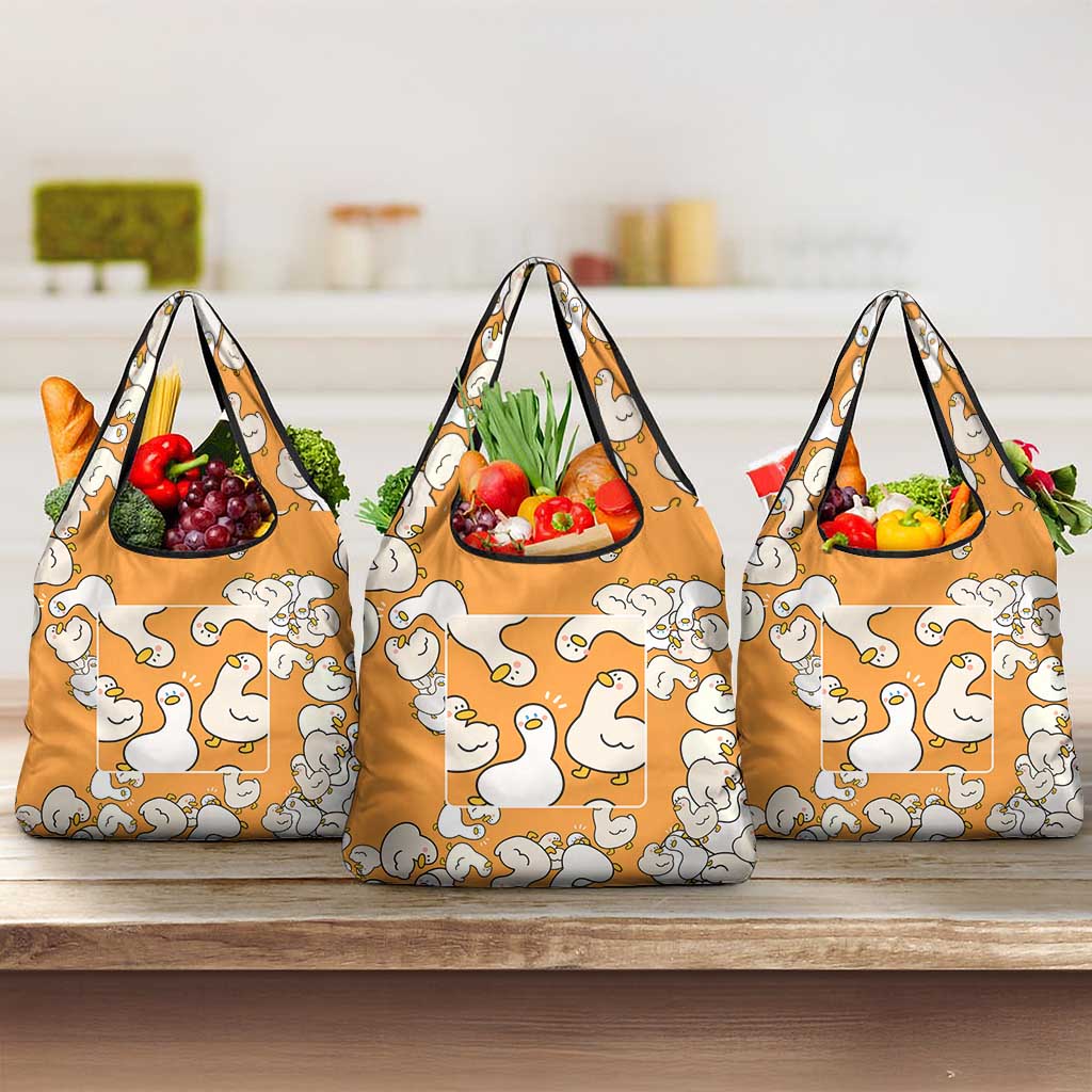 Chubby Duck Grocery Bag Shocked White Ducks Cartoon Doodle Pattern