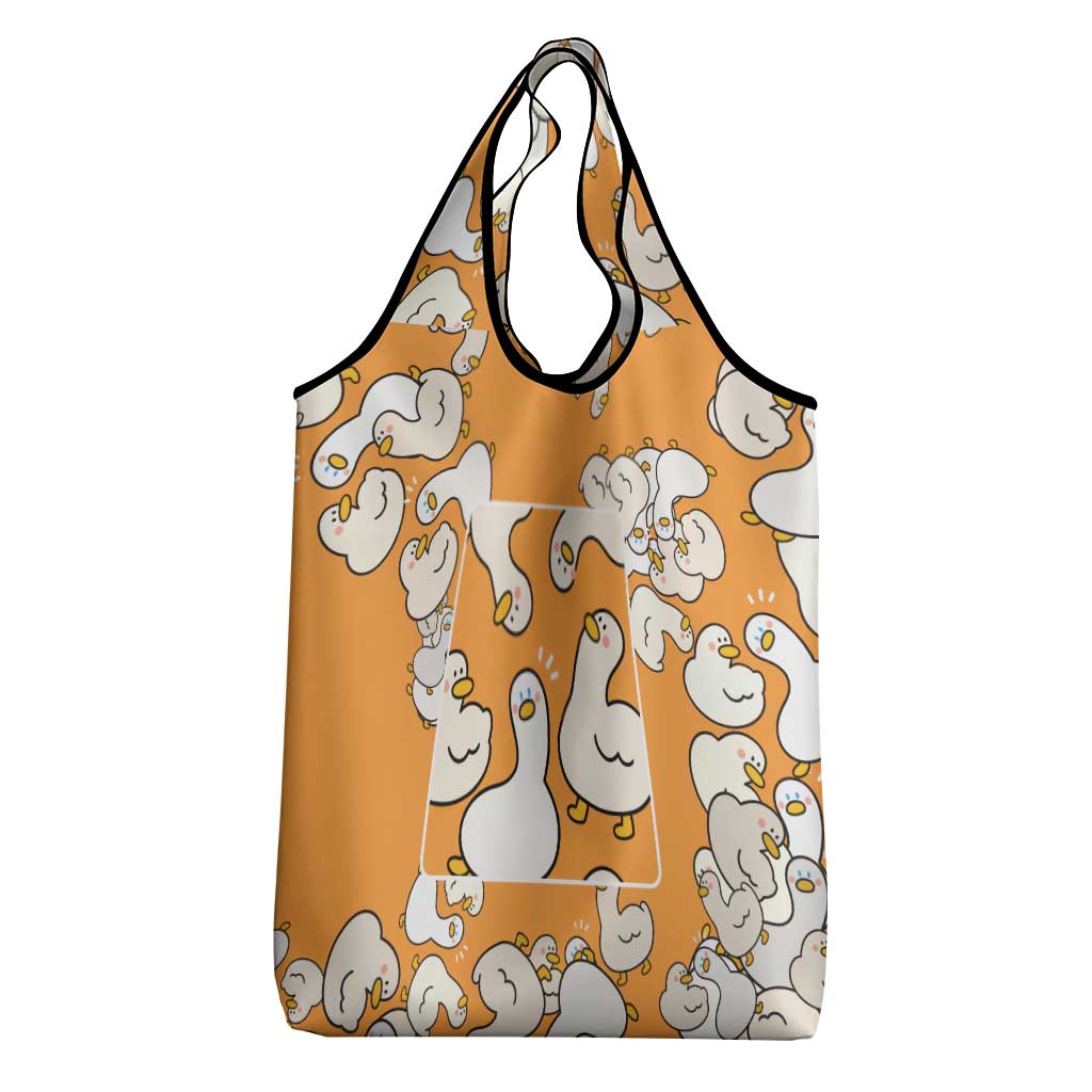 Chubby Duck Grocery Bag Shocked White Ducks Cartoon Doodle Pattern
