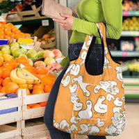 Chubby Duck Grocery Bag Shocked White Ducks Cartoon Doodle Pattern