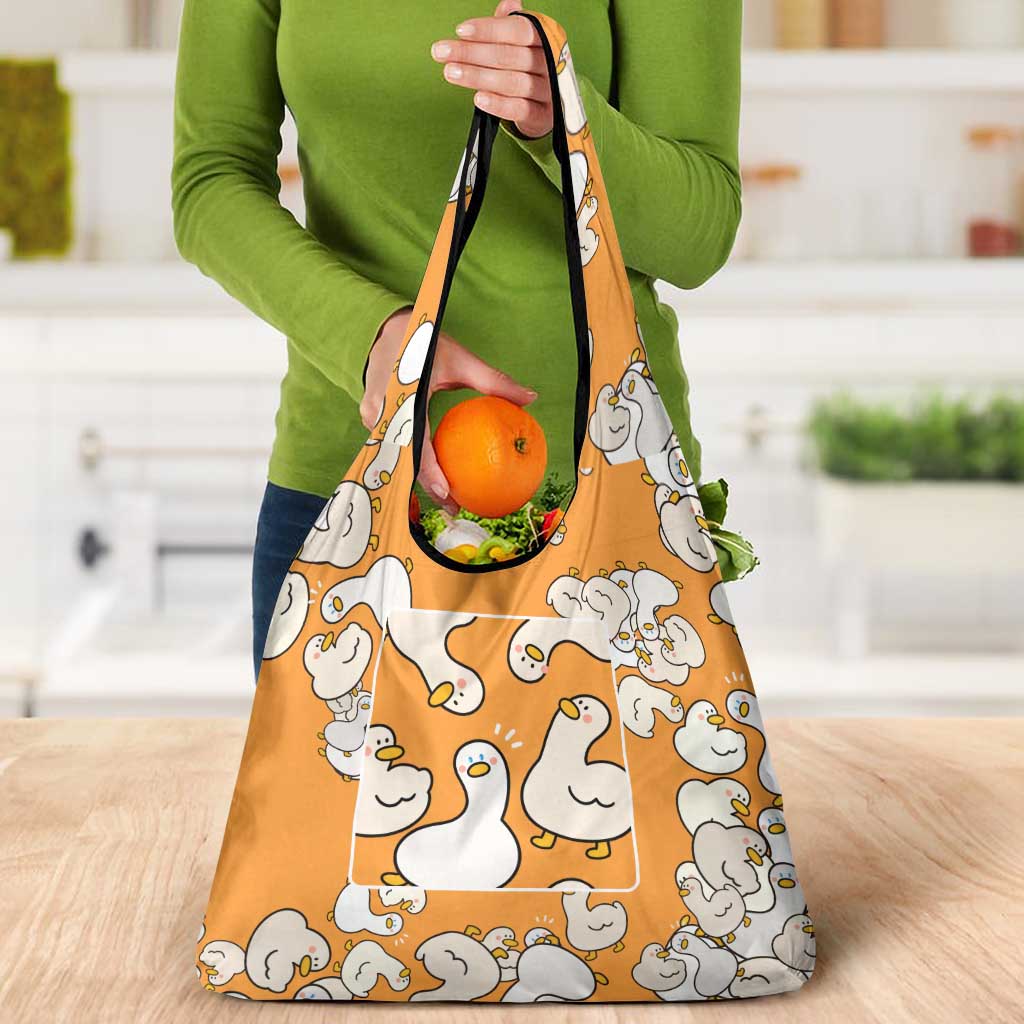 Chubby Duck Grocery Bag Shocked White Ducks Cartoon Doodle Pattern