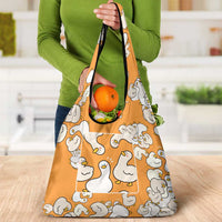 Chubby Duck Grocery Bag Shocked White Ducks Cartoon Doodle Pattern