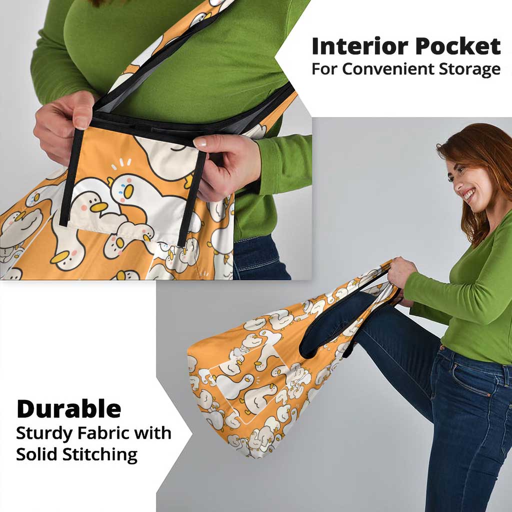Chubby Duck Grocery Bag Shocked White Ducks Cartoon Doodle Pattern