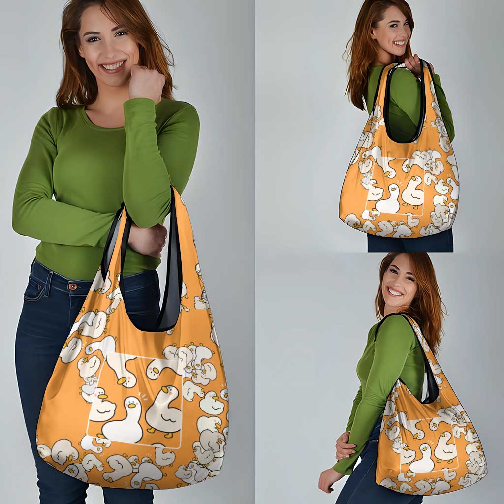 Chubby Duck Grocery Bag Shocked White Ducks Cartoon Doodle Pattern