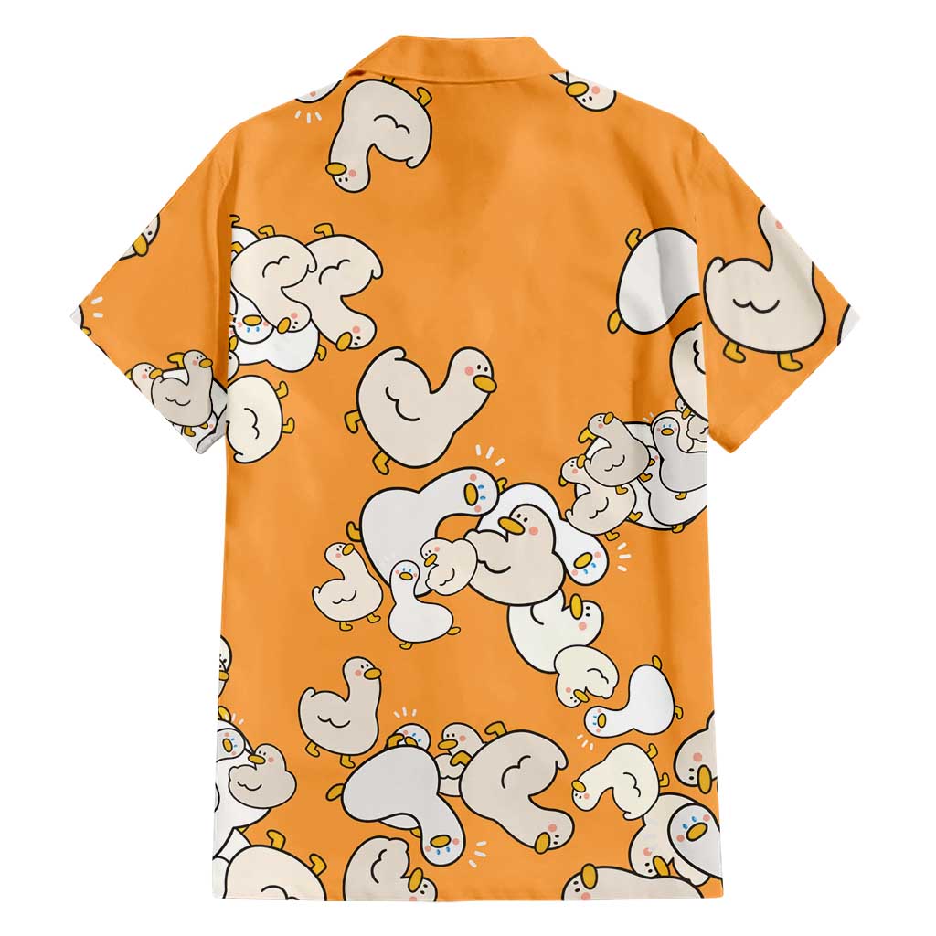 Chubby Duck Hawaiian Shirt Shocked White Ducks Cartoon Doodle Pattern