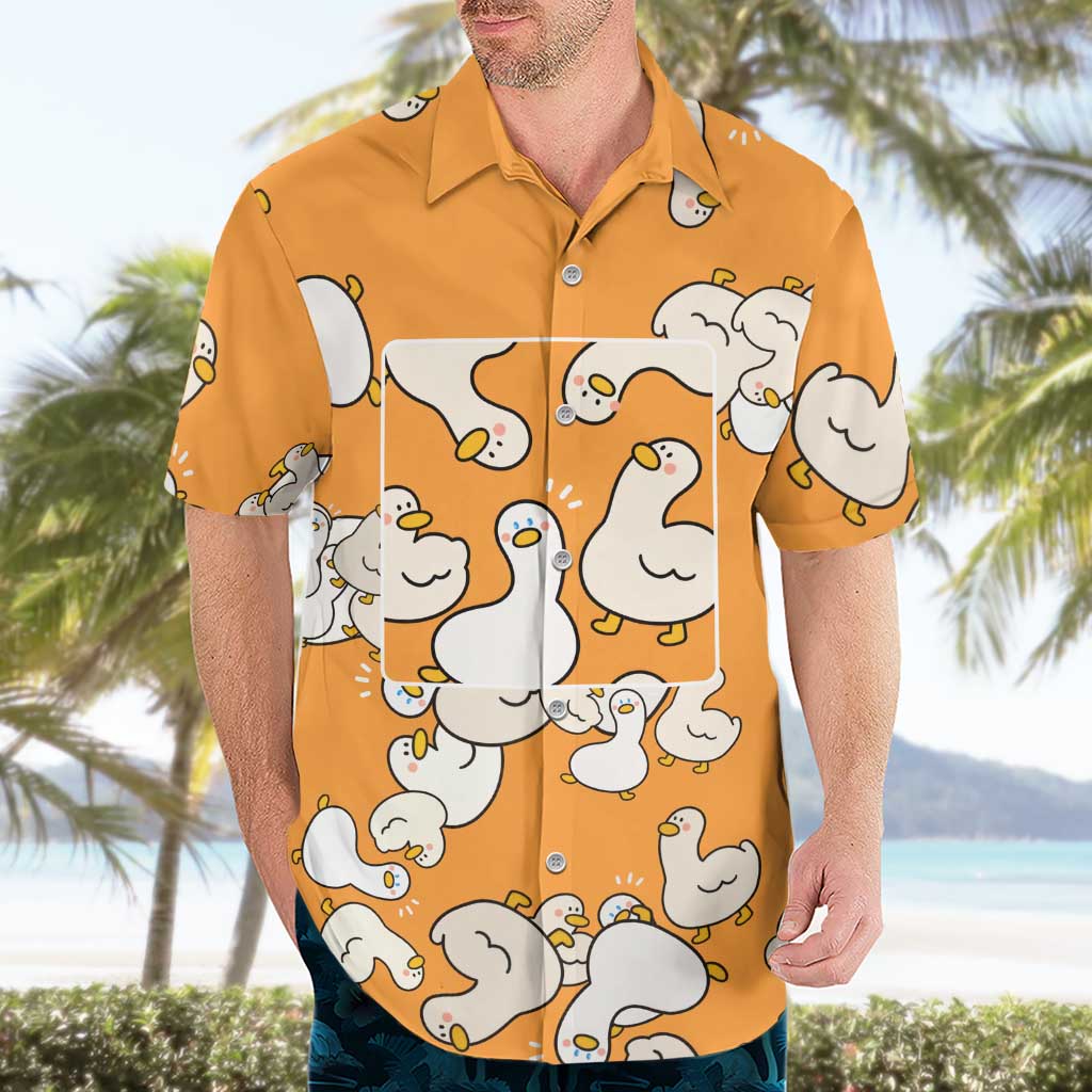 Chubby Duck Hawaiian Shirt Shocked White Ducks Cartoon Doodle Pattern