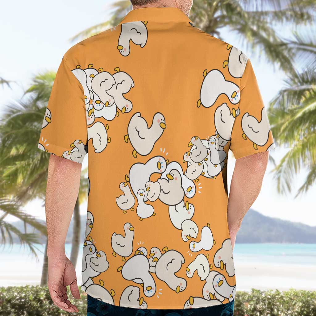Chubby Duck Hawaiian Shirt Shocked White Ducks Cartoon Doodle Pattern