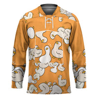 Chubby Duck Hockey Jersey Shocked White Ducks Cartoon Doodle Pattern