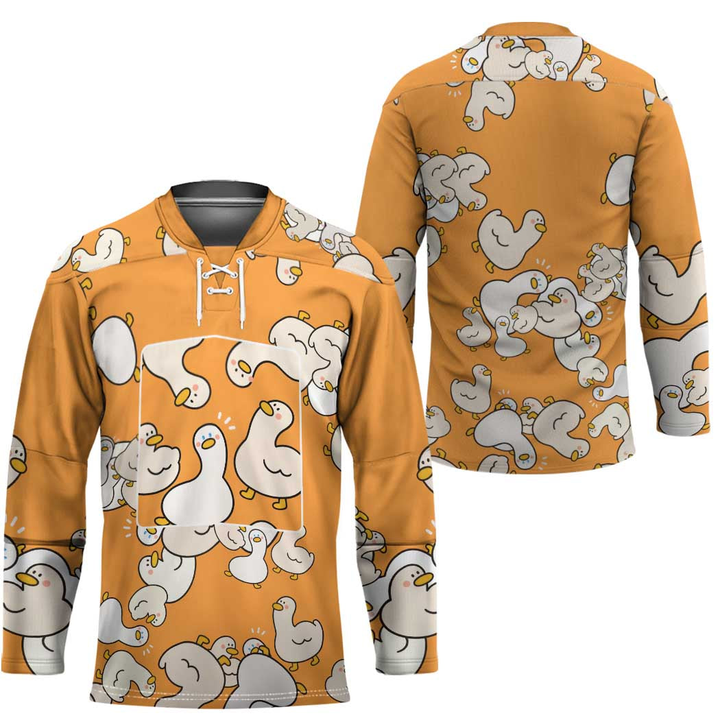 Chubby Duck Hockey Jersey Shocked White Ducks Cartoon Doodle Pattern