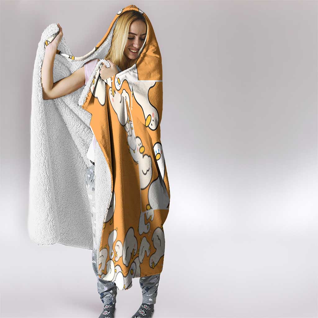 Chubby Duck Hooded Blanket Shocked White Ducks Cartoon Doodle Pattern