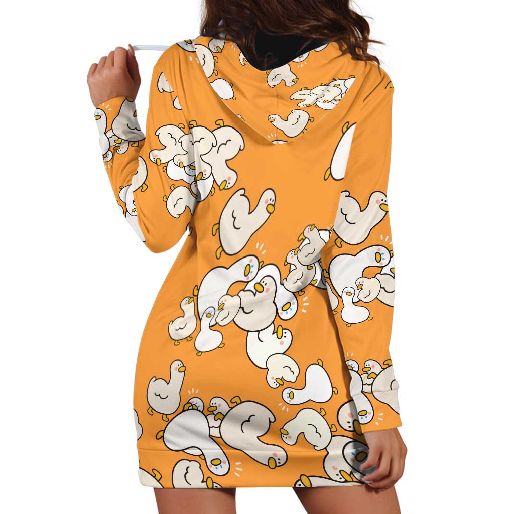 Chubby Duck Hoodie Dress Shocked White Ducks Cartoon Doodle Pattern