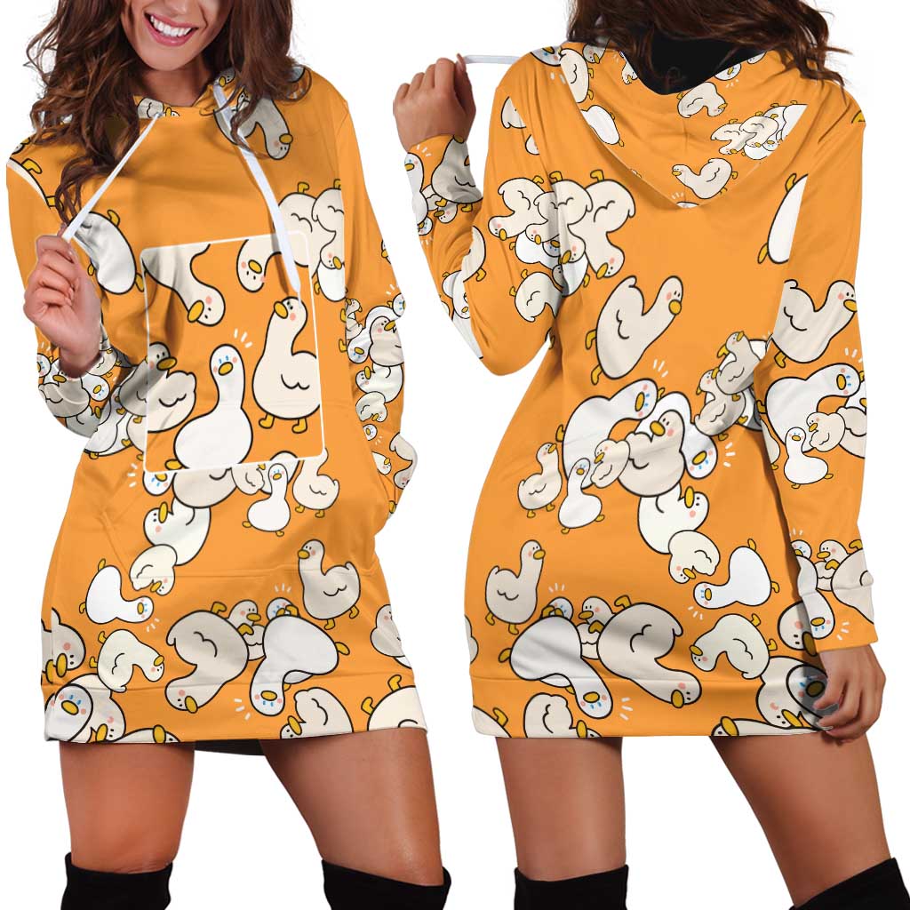 Chubby Duck Hoodie Dress Shocked White Ducks Cartoon Doodle Pattern