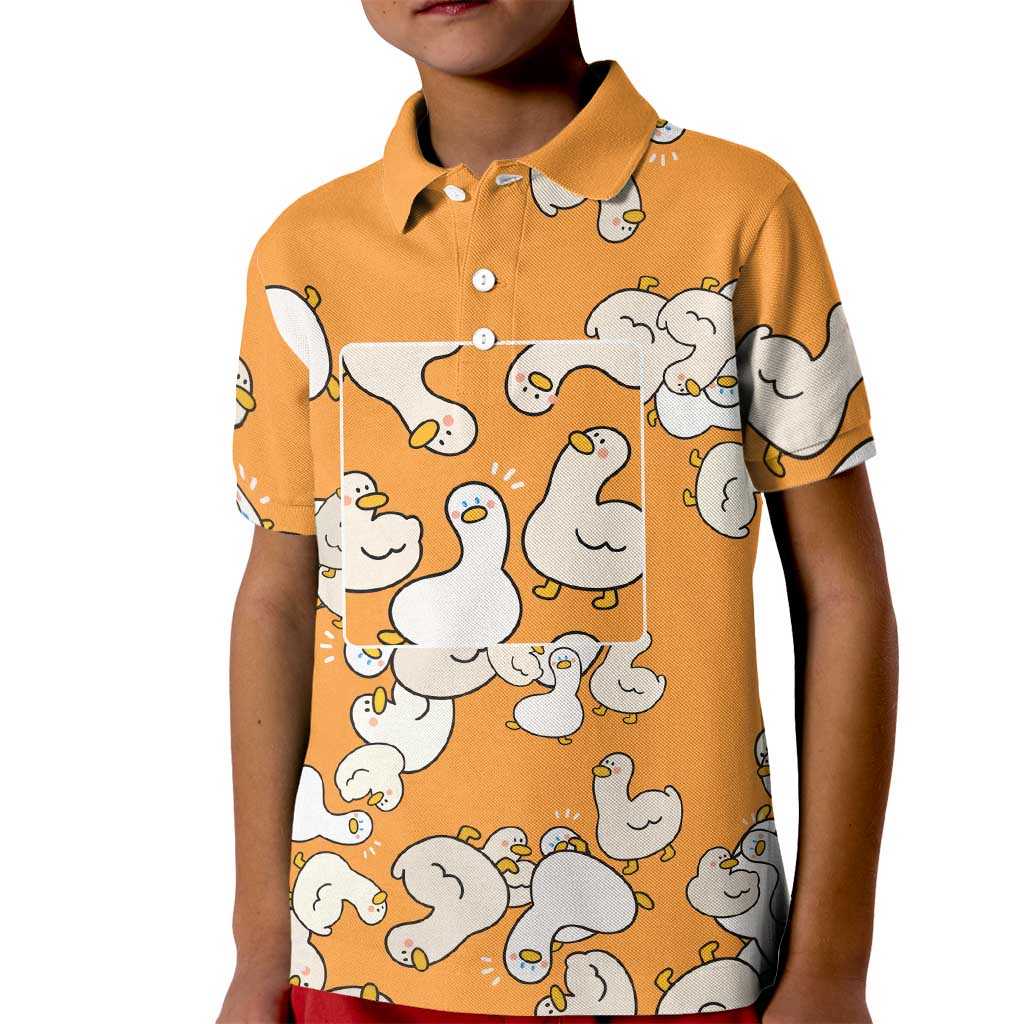Chubby Duck Kid Polo Shirt Shocked White Ducks Cartoon Doodle Pattern