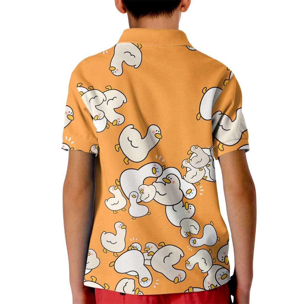 Chubby Duck Kid Polo Shirt Shocked White Ducks Cartoon Doodle Pattern
