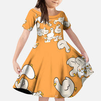 Chubby Duck Kid Short Sleeve Dress Shocked White Ducks Cartoon Doodle Pattern