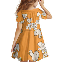 Chubby Duck Kid Short Sleeve Dress Shocked White Ducks Cartoon Doodle Pattern