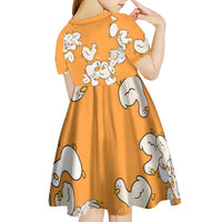 Chubby Duck Kid Short Sleeve Dress Shocked White Ducks Cartoon Doodle Pattern