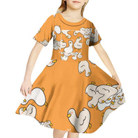 Chubby Duck Kid Short Sleeve Dress Shocked White Ducks Cartoon Doodle Pattern