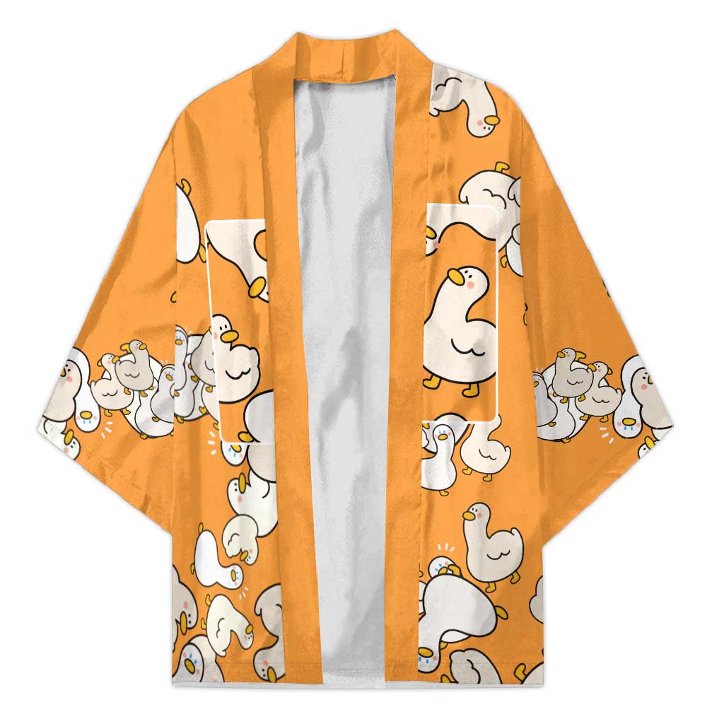 Chubby Duck Kimono Shocked White Ducks Cartoon Doodle Pattern
