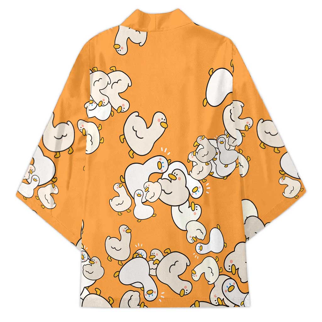 Chubby Duck Kimono Shocked White Ducks Cartoon Doodle Pattern