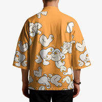 Chubby Duck Kimono Shocked White Ducks Cartoon Doodle Pattern