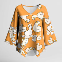 Chubby Duck Kimono Sleeve Blouse Shocked White Ducks Cartoon Doodle Pattern
