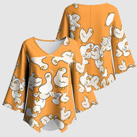 Chubby Duck Kimono Sleeve Blouse Shocked White Ducks Cartoon Doodle Pattern
