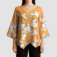 Chubby Duck Kimono Sleeve Blouse Shocked White Ducks Cartoon Doodle Pattern