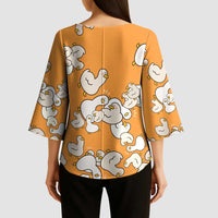Chubby Duck Kimono Sleeve Blouse Shocked White Ducks Cartoon Doodle Pattern