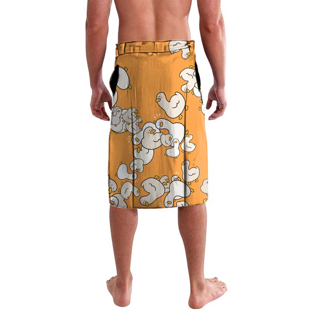 Chubby Duck Lavalava Shocked White Ducks Cartoon Doodle Pattern
