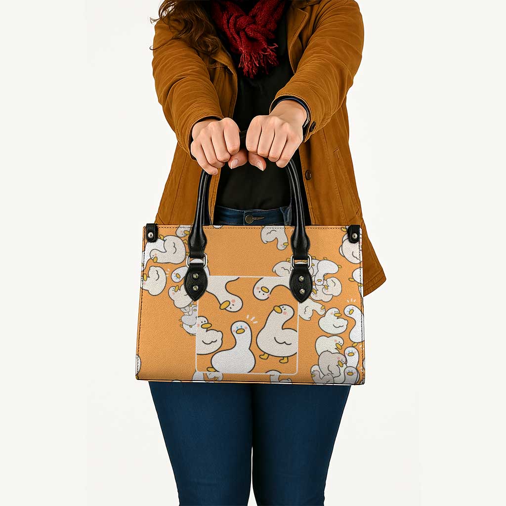 Chubby Duck Leather Bag Shocked White Ducks Cartoon Doodle Pattern