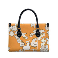 Chubby Duck Leather Bag Shocked White Ducks Cartoon Doodle Pattern