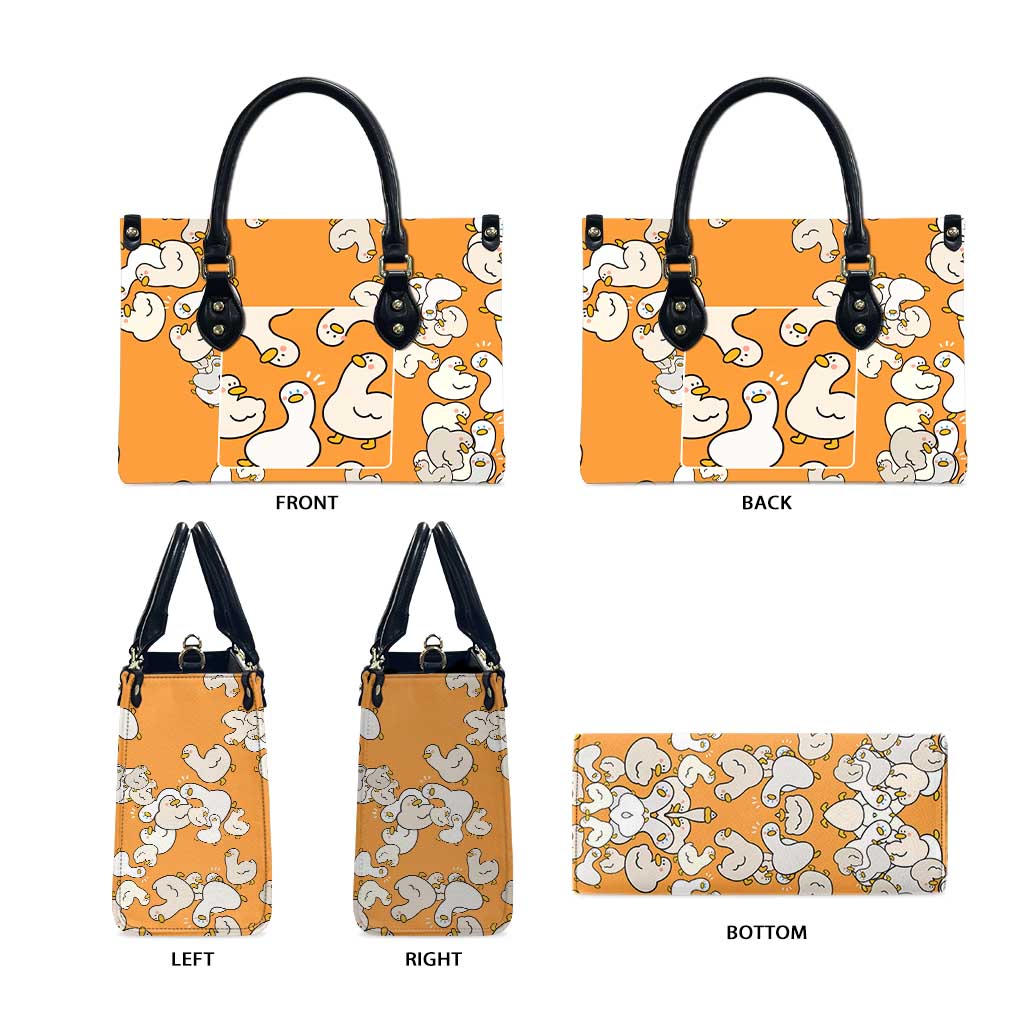 Chubby Duck Leather Bag Shocked White Ducks Cartoon Doodle Pattern