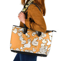 Chubby Duck Leather Tote Bag Shocked White Ducks Cartoon Doodle Pattern