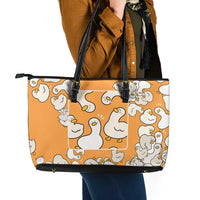Chubby Duck Leather Tote Bag Shocked White Ducks Cartoon Doodle Pattern