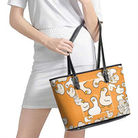 Chubby Duck Leather Tote Bag Shocked White Ducks Cartoon Doodle Pattern