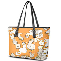 Chubby Duck Leather Tote Bag Shocked White Ducks Cartoon Doodle Pattern