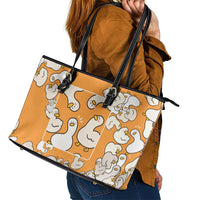 Chubby Duck Leather Tote Bag Shocked White Ducks Cartoon Doodle Pattern