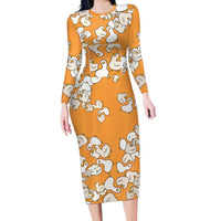 Chubby Duck Long Sleeve Bodycon Dress Shocked White Ducks Cartoon Doodle Pattern