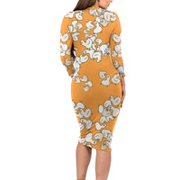 Chubby Duck Long Sleeve Bodycon Dress Shocked White Ducks Cartoon Doodle Pattern