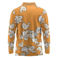 Chubby Duck Long Sleeve Polo Shirt Shocked White Ducks Cartoon Doodle Pattern