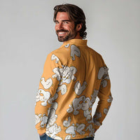 Chubby Duck Long Sleeve Polo Shirt Shocked White Ducks Cartoon Doodle Pattern