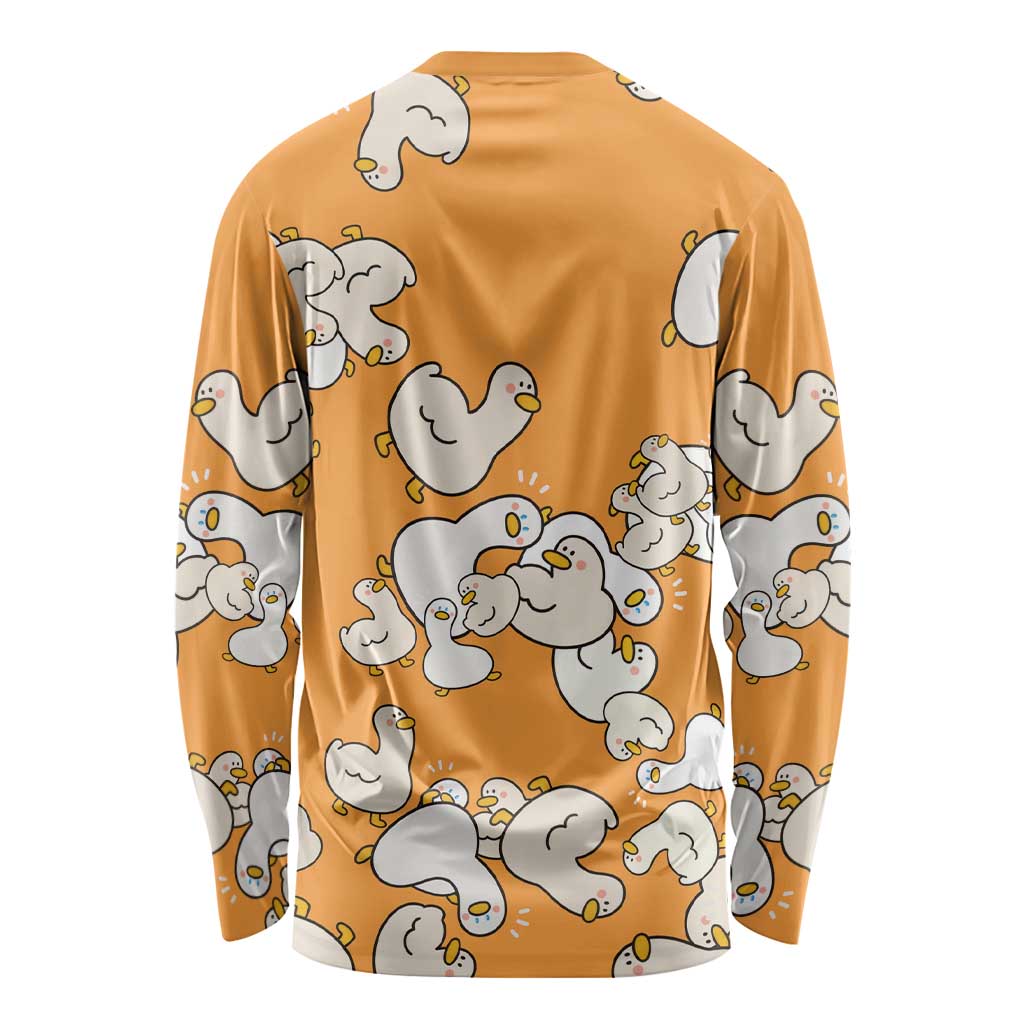 Chubby Duck Long Sleeve Shirt Shocked White Ducks Cartoon Doodle Pattern