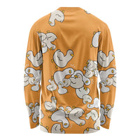 Chubby Duck Long Sleeve Shirt Shocked White Ducks Cartoon Doodle Pattern