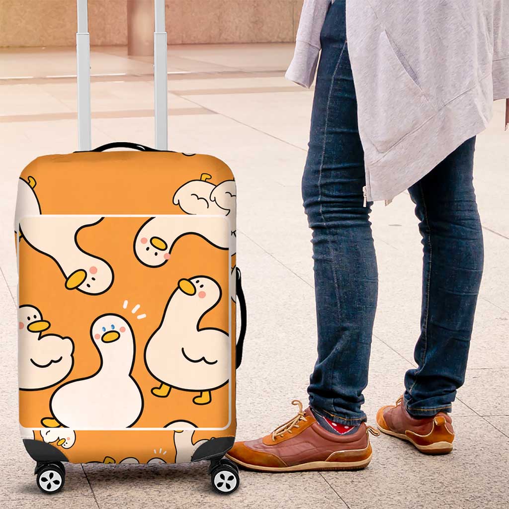 Chubby Duck Luggage Cover Shocked White Ducks Cartoon Doodle Pattern