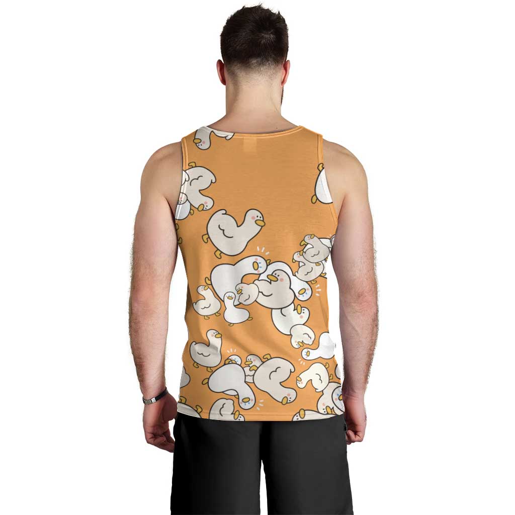 Chubby Duck Men Tank Top Shocked White Ducks Cartoon Doodle Pattern